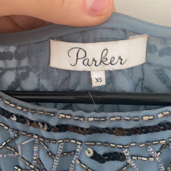 Parker Beaded Chiffon Blouse Frost BlueCocktail Party